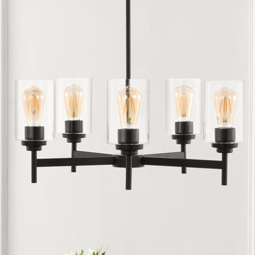 Orpheus 24" Farmhouse Industrial Iron Cylinder LED Chandelier - JONATHAN Y